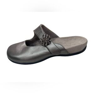 Vionic Women’s Joan Leather Mary Jane Mule Clogs Shoes Metallic Pewter Size 10